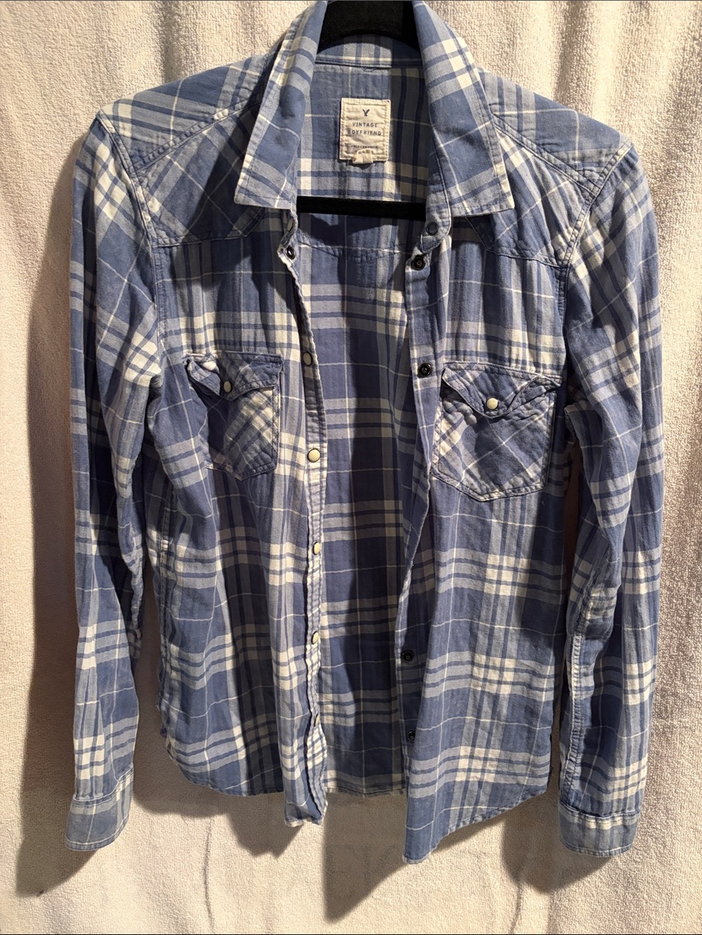 American Eagle Outfitters Blue and White Plaid Button-Down Shirt